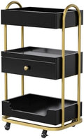 OmySalon Salon Trolley Cart, Hair Styling Station with 3 Trays & 1 Drawer, 2 Lockable Wheels, Esthetician Cart Mobile Storage Cabinet for Beauty Spa Barbershop, Black by OmySalon