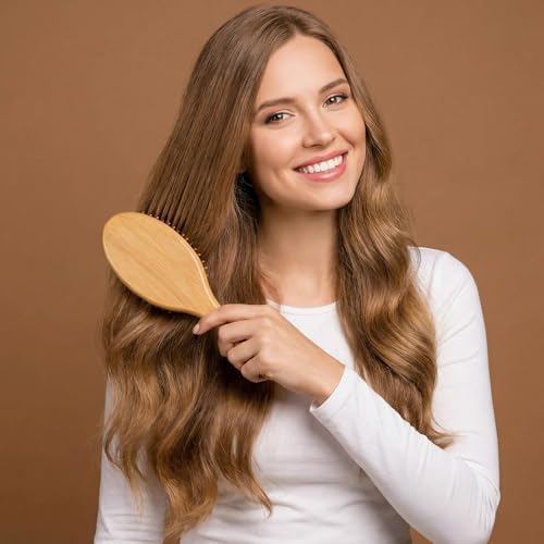 6 Pcs Bamboo Hair Brush Bulk Natural Wooden Paddle Brush Round-tipped Bamboo Bristles Detangling Brushes, Lightweight Massage Anti Static for Women Men and Children for Hair Growth (Oval) - Image 4