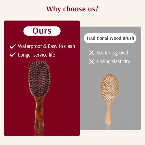 VOCOSTE Boar Bristle Hair Brush, Detangling & Shine Paddle Brush Gift Set - Image 4