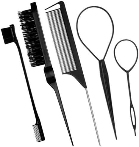 5Pcs Slick Back Brush Set with Topsy Tail Tool, Teasing Bristle, Rat Comb for Women & Girls Hair Styling, Flyaways Control and Edge Combing - BIACK by Chayumda