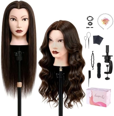 80% Real Hair Mannequin Head 26''Chestnut Brown Salon Mannequin Human Hair by TopDirect