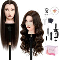80% Real Hair Mannequin Head 26''Chestnut Brown Salon Mannequin Human Hair by TopDirect
