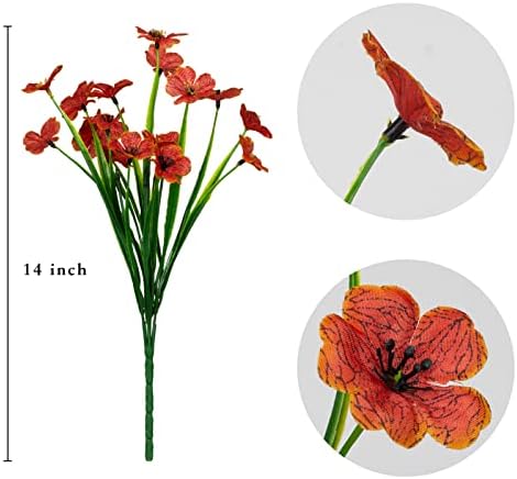 LikSoor 21 Bundles Artificial Outdoor UV Resistant Flowers No Fade Fake Outside Flowers Plastic Greenery Faux Shrubs Garden Porch Window Box Home Decoration (Orange) - Image 6