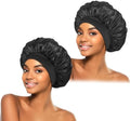 ZHENSILK 2Pcs Silk Bonnet for Sleeping, Satin Hair Bonnets, Soft Elastic Band Silk Sleep Cap, Hair Wrap for Women(Black) by ZHENSILKFocusonhaircare