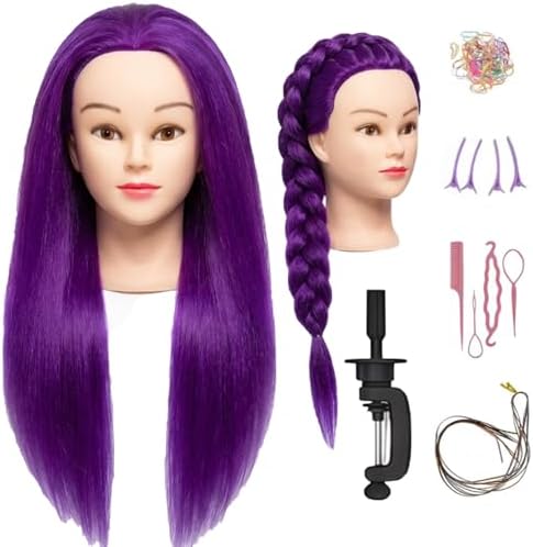 100% Real Hair Mannequin Head Training Head Manikin Cosmetology Doll Head for Hairdresser Practice Braiding Hair Styling with Clamp stand (18-inch) by Lamcestyr