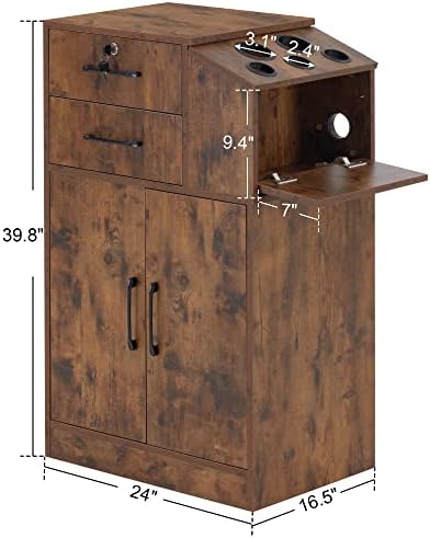 BarberPub Locking Barber Station with Storage Cabinet 2005 (Rust Brown) - Image 3
