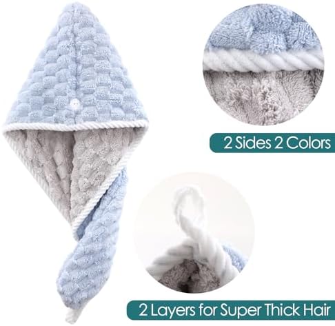Microfiber Hair Drying Towel,2-Layer Reversible Hair Turban,Blue&Grey - Image 3