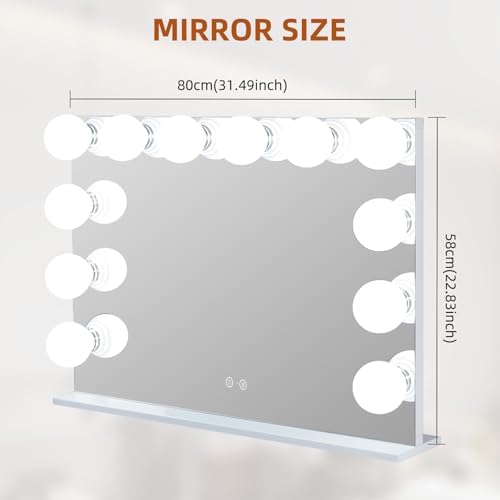 VANITII Vanity Mirror with Lights and 12 G95 Blubs Lights 32"* 23" Large Hollywood Makeup Mirror with Bluetooth Speaker and Wall-Mounted Dimmable 3 Modes Light for Bedroom Desktop - Image 3