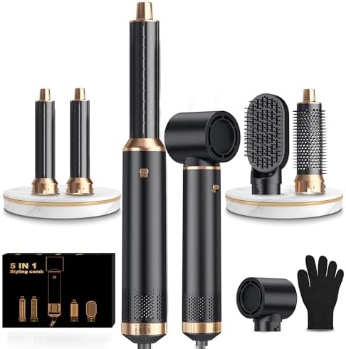 5 in 1 Blow Dryer Brush Set, Hot Air Styler Air Curling Wrap Air Curler Low Heat Hair Care, Round Brush Blow Dryer Hair Styling Tools Gift for Dry,Volumize,Straight,Curl, 110-120V by OKWRAP