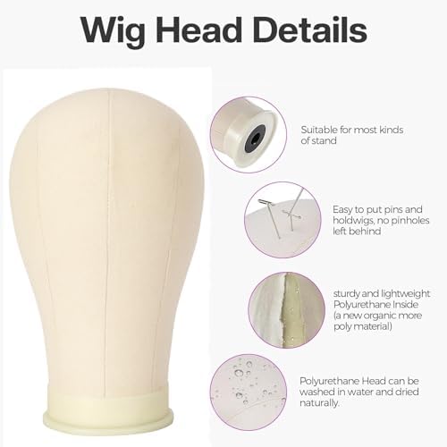 Wig Head, Wig Stand with Mannequin Head for Wig Making, Cork Canvas Block Head with Wig Caps, Canvas Mannequin Head with Stand and T Pins Set for Hair Styling Practice Display - Image 3