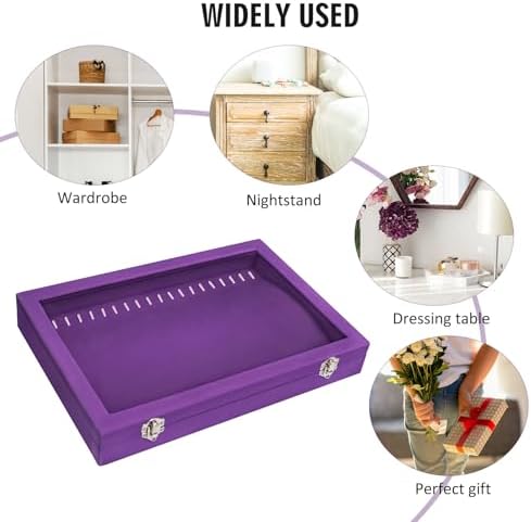 Vicoter 20 Hooks Necklace Organizer,Velvet Necklace Holder Tray with Lid - Image 6