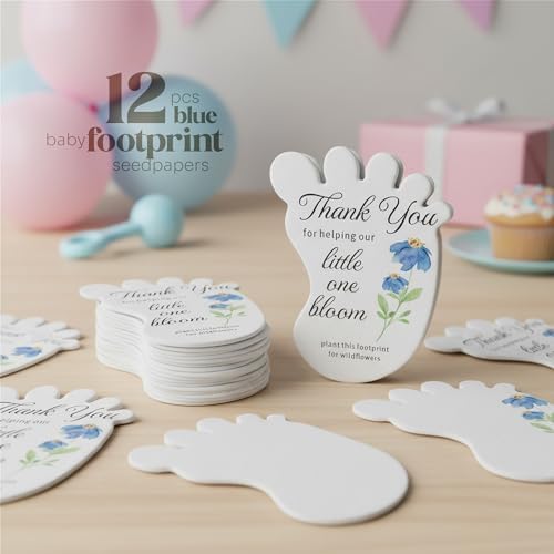 12 Blue Footprint-Shaped Gift Wrap Tags with Wildflower Seeds - Image 3