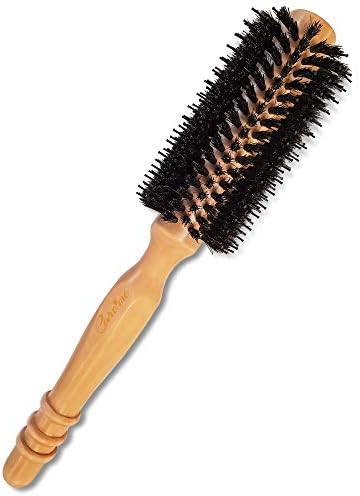 High-Density Boar Bristles Wood Round Hairbrush for Bangs or Short Hair (Cheek to Shoulder-Length) Blow-dry - Get Salon-Like Blowouts & Shine, 1" Diameter Roller, 2" with Bristles - Image 2