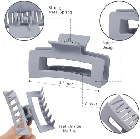 12 Pcs Medium Hair Clips for Women, 3.5 Inch Square Claw Clips, Colorful Hair Claw Clips for Thick and Thin Hair, Bulk Hair Accessories for Women and Girls- Grey - Image 5