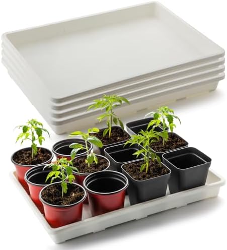 RooTrimmer 5 Pack Nursery Pot Tray, Carrying and Holding Plant Tray for Pot 24 Cell Carrying Holder Drainage Watering Plant Tray (White) by RooTrimmer