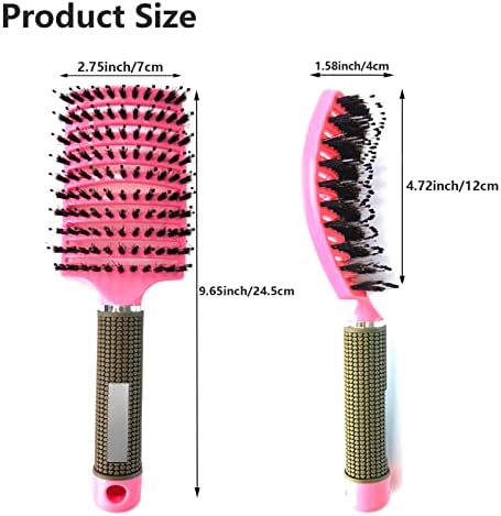 2 PACK Boar Bristle Hair Brush No Pull Curved Vented Detangler Hair Brushes Fast Blow Drying Hair Brush for Men Women Wet Dry Long Thin Thick Curly Tangled Hair (pink+blue) - Image 2