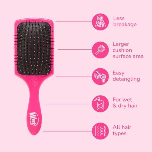 Wet Brush Paddle Detangler Hair Brush, Pink, Ultra-Soft IntelliFlex Bristles with AquaVent Design, Great For Treatment & Mask Application, Women, Men, Wet, Dry and Damaged Hair - Image 3