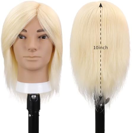 10" Male Mannequin Head with 100% Real Human Hair, Professional Barber Cosmetology Training Head for Haircut Styling Practice with Free Clamp Stand, Off-White - Image 6