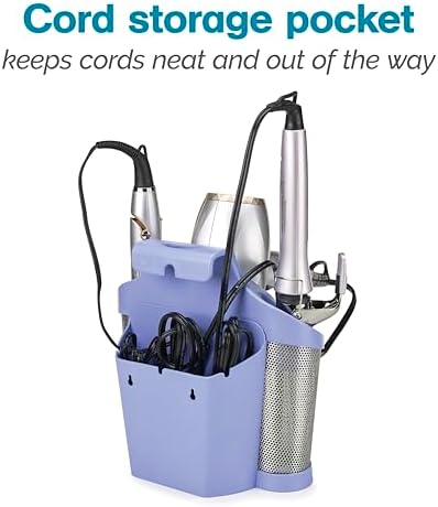 Polder Style Station, Hair Tool Organizer for Hair Dryer, Curling Iron, Hair Straightener, Easy-to-Store Hair Styling Station, Periwinkle and Silver - Image 4