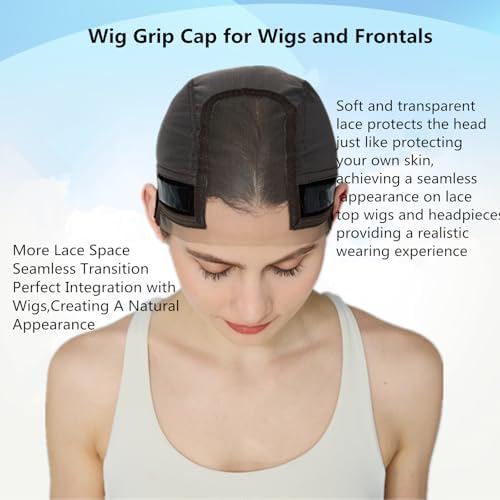 Xiushumyi Wig Cap Lace Wig Grip Cap for Keeping Wigs in Place Wig Cap with Grip Band Make Your Wigs Glue Free Non-Slip Wig Caps for Women (Brown, L) - Image 4