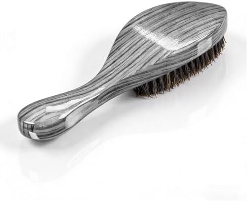 Premium Handle Wave Brush for Men 360 - Medium Hard Curved 360 Wave Hair Brushs - Made with Nature Beech & Nylon Boar Bristle Men's Hair Brush For Black Men 360 (Grey Long Handle) - Image 2