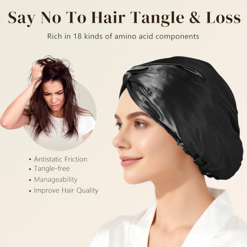ZIMASILK 22 Momme 100% Mulberry Silk Bonnet for Sleeping Women, Black - Image 4