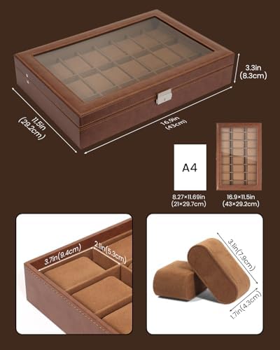 Uten Watch Box 24 Slot, PU Leather Watch Display Case with Lock - Image 3