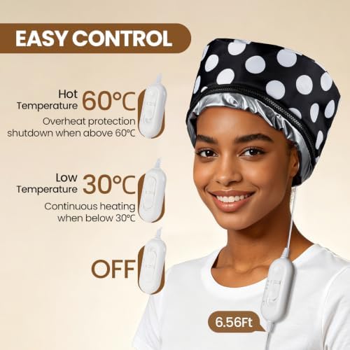 Electric Hair Steamer Cap with 2 Mode Temperature Control, Removable Washable Thermal Spa Hat for Home Hair Care (Black & White) - Image 4
