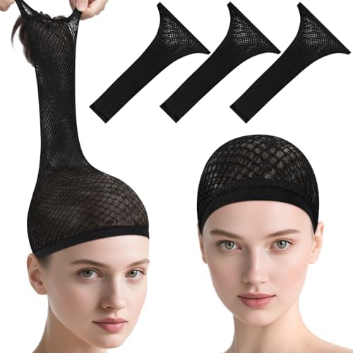MORGLES 3 Pcs Black Wig Caps for Long Hair, Non Slip Mesh Hair Nets Cosplay by Morgles