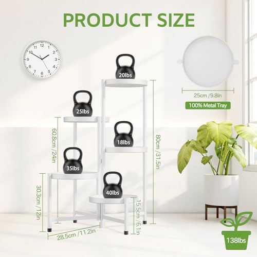 5 Tier Large Plant Stand Indoor Outdoor, 10 In Wide Tray, White - Image 2
