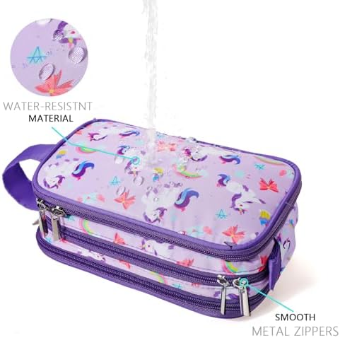 Kids Toiletry Bag for Girls, Travel Toiletry Bag for Little Young Girls Cosmetic Bag Makeup Bag Waterproof Hanging Wash Bag Toddler Toiletries, Unicorn Purple - Image 4
