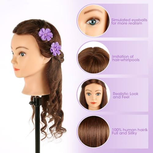 Mannequin Head with 100% Human Hair,22''Doll Head for Real Hair Styling - Image 5