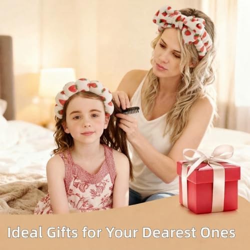 7 Pcs Spa Set, Facial Headband and Wristband Set, Skincare Accessories, College Style Girl Gift, Hair Accessories for Women and Girls（Pink Strawberry） - Image 4
