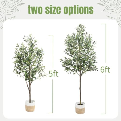5Ft Artificial Olive Tree Indoor, Faux Olive Tree with Olive Fruits, Faux Tree in Woven Basket Fake Plant for Living Room Bedroom Office Home Decor - Image 5