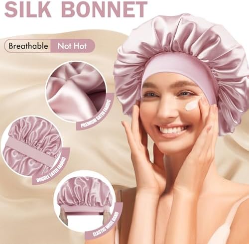 Satin Silk Bonnet for Hair, Double Layer Sleep Cap for Men & Women - Image 3