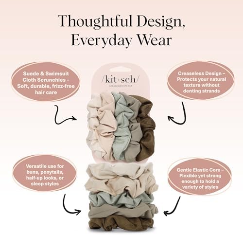 Kitsch Scrunchies for Women - Moss Green, 5 Pcs - Image 4
