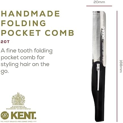 Kent 20T Black Graphite Handmade Folding Pocket Comb for Men, Fine Tooth Hair Comb Straightener for Everyday Grooming Styling Hair, Beard or Mustache, Use Dry or with Balms, Saw Cut, Made in England - Image 2