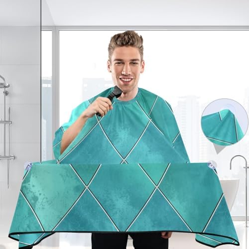 Blueangle Teal Watercolor Geometric Plaid Barber Cape Waterproof Salon Hairdresser Cape with Adjustable Snap Closure, Perfect for for Men Salon and Home Use - Image 6