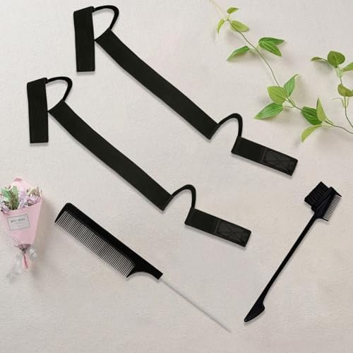 HINGTAI 2Pcs Black Double-Sided Velvet C-Shaped Ear Painless Wig with Two Sideburn Hair Combs, Soft Painless Wig Band with Ear Cut Outs Tools, Comfortable Earless Melting Band Supplies - Image 5