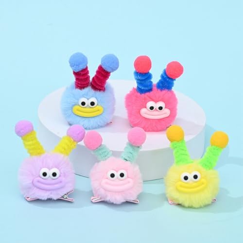 MIUPOO Fluffy Pom Poms Hair Clips,Crazy Hair Day Accessories for Girls,Quirky Little Monster Barrettes,Plush Duckbill Hairpins Hair Barrettes,Party Modeling Hair Accessories,5 colors,5 Pairs. - Image 4