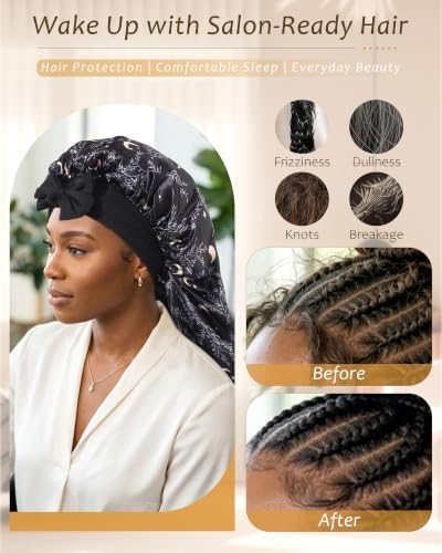 AWAYTR Long Satin Bonnet for Braids - Double Layer Hair Bonnet for Sleeping - Image 4