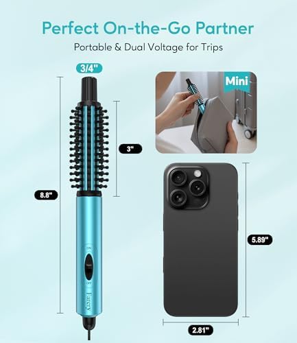 Farery Mini Thermal Brush, Curling Iron 3/4 Inch, Heated Round Brush for Volumizing and Small Curls, Travel Size Hot Brush for Short & Thin Hair, Dual Voltage, One Heat 392°F, Touch-ups, Blue - Image 2