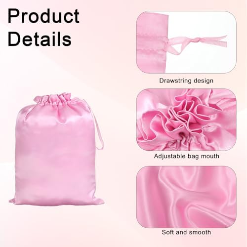 4PCS Wig Bags with Satin Drawstring, Pink Silk Satin Bags - Image 2