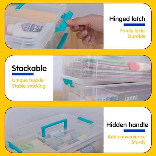 TERGOO 2 Layer Plastic Storage Containers with Lids, Multipurpose Clear Stack & Carry Box, Portable Craft Organizers and Storage Bin for Organizing Art & Craft, Sewing, Makeup, Nail Supplies (Blue) - Image 4