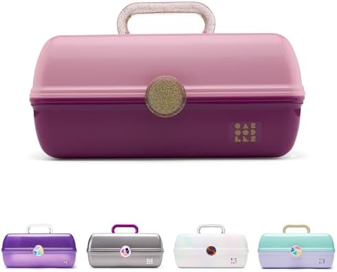Caboodles On-The-Go Girl Makeup Box, Two-Tone Pink on Violet, Hard Plastic Makeup Organizer Box, Built-In Mirror, Secure Latch for Safe Travel, Spacious Storage for Large Items by Caboodles