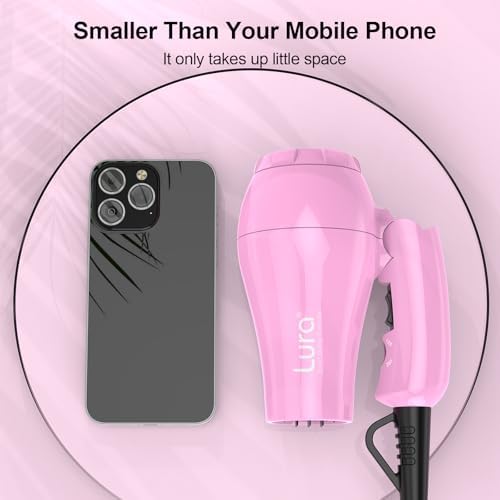 Foldable Travel Hair Dreyr Mini:Dual Voltage Small Lightweight Blow Dryer for International Travel,1200w Compact Pink Hairdryer with Concentrator and Travel Bag(Hot Pink) - Image 2