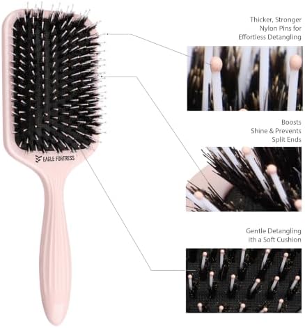 EAGLE FORTRESS Boar Bristle Paddle Brush for Long & Thick Hair, Pink - Image 2