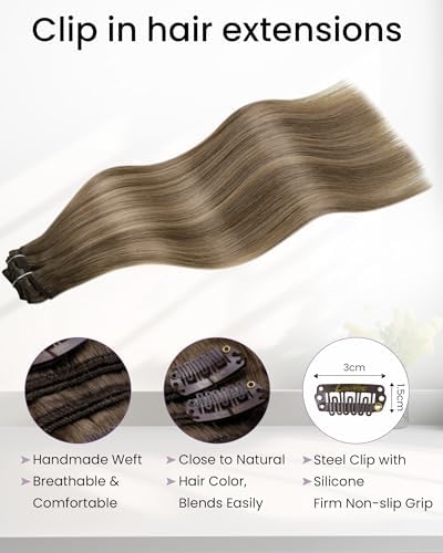 LaaVoo Clip In Hair Extensions, Full Head, 16 Inch 5Pcs 80g - Image 3