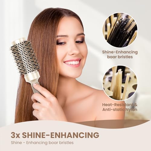 AIMIKE Round Brush for Blow Out, Medium Round Hair Brush Nano Thermal Ceramic & Ionic Tech, for Blow Drying & Styling, Curling and Shine - 2.9 inch Barrel w/Boar Bristles - Image 6