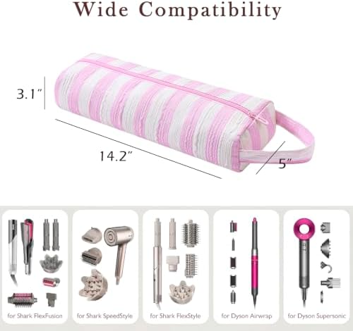 RSRSLEII Striped Hair Tools Travel Bag, Portable&Foldable, Pink&White - Image 2